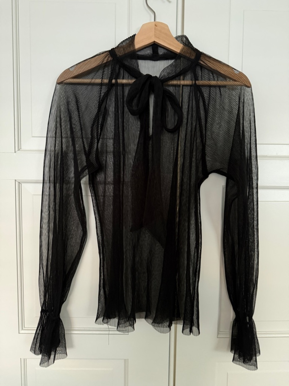 ZARA Romantic Sheer Black Tie-Neck Long Sleeve Blouse